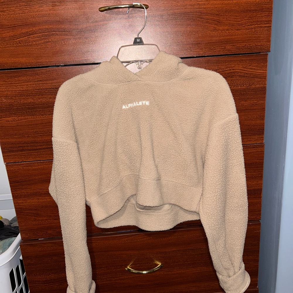 Alphalete Beige Fleece Cropped Hoodie
